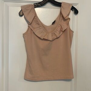 Ann Taylor Beige Ruffle Neck Tank